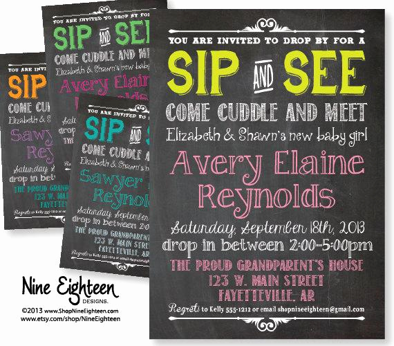 Sip N See Invitation Wording Elegant Sip &amp; See Baby Shower Invitation Chalkboard by Nineeighteen