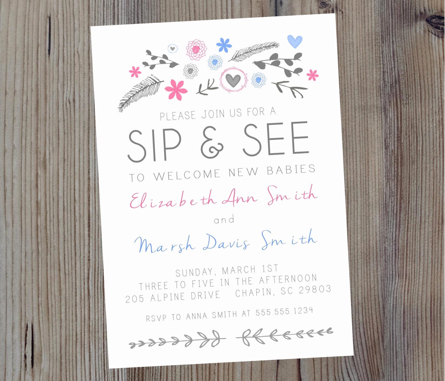 Sip N See Invitation Wording Luxury Floral Sip N See Invitation for Twins or by Sevenstorymountain