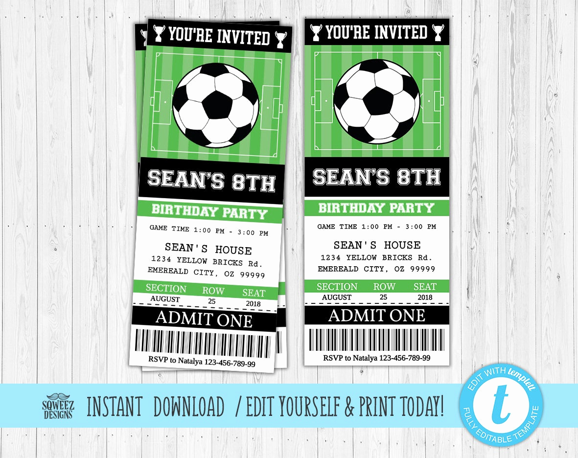 Soccer Invitation Templates Free Awesome soccer Invitation soccer Birthday soccer Party Ticket