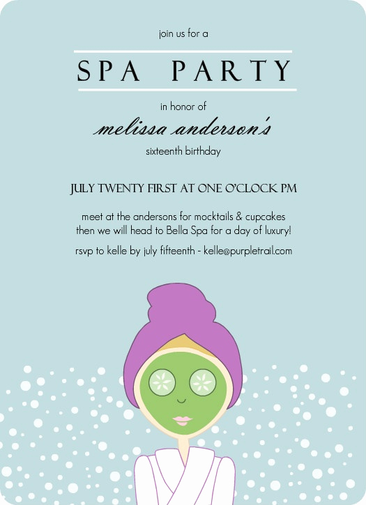 Spa Party Invitation Template Free Elegant Aqua Spa Girl Birthday Party Invitation by Purpletrail