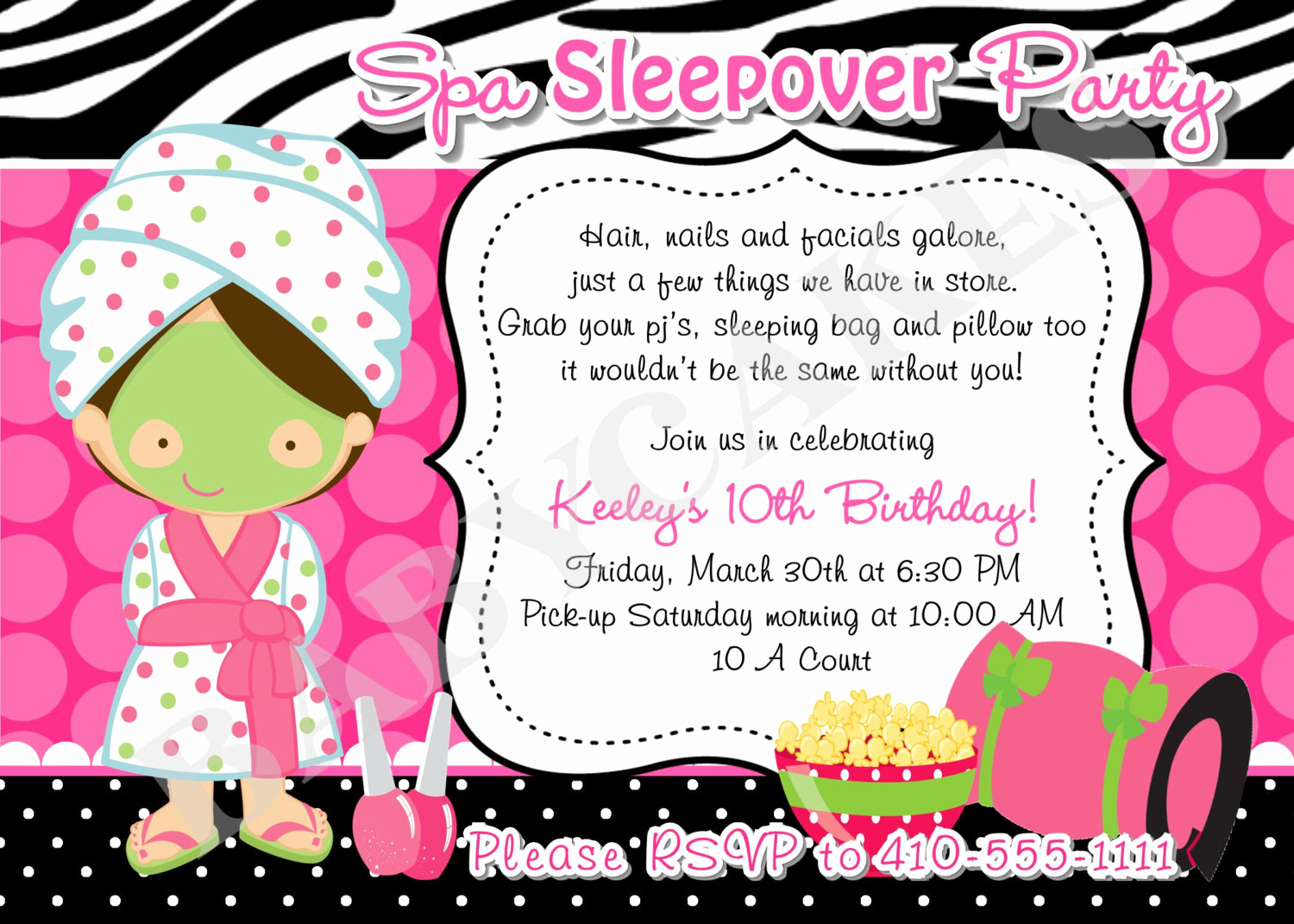 Spa Party Invitation Templates Best Of Spa Sleepover Party Birthday Invitation Diy Print by