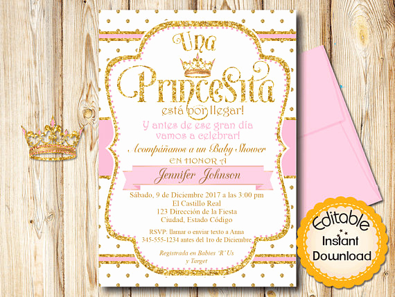 Spanish Baby Shower Invitation Wording Best Of Spanish Royal Princess Baby Shower Invitation Girl Pink and