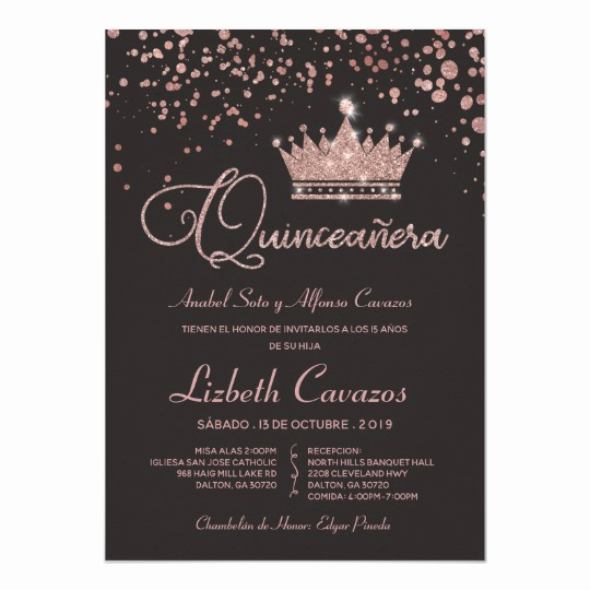 Spanish Quinceanera Invitation Wording Luxury Rose Gold Glitter Confetti Spanish Quinceanera Invitation