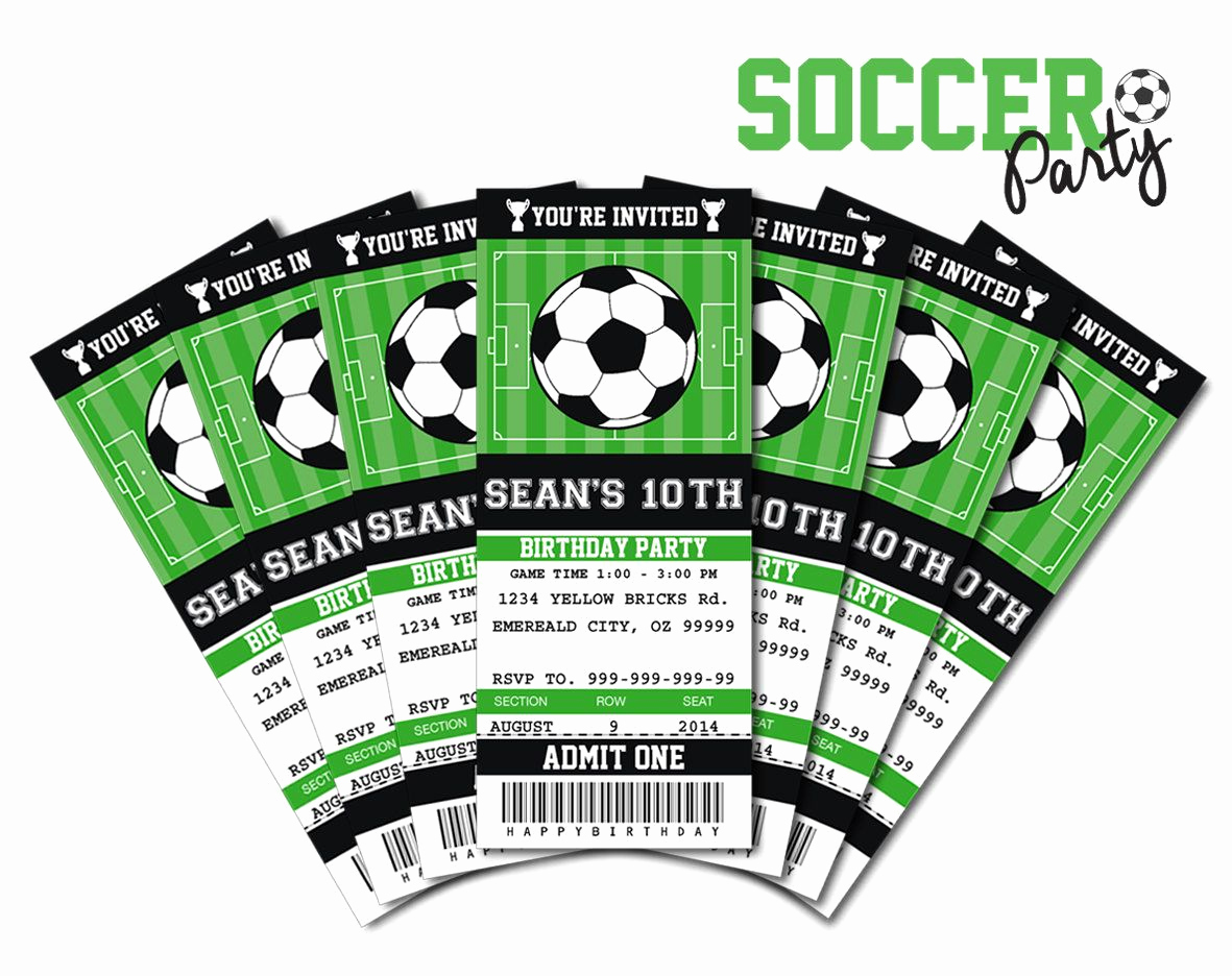 Sports Ticket Invitation Template Free Luxury soccer Invitation soccer Birthday soccer Party Ticket