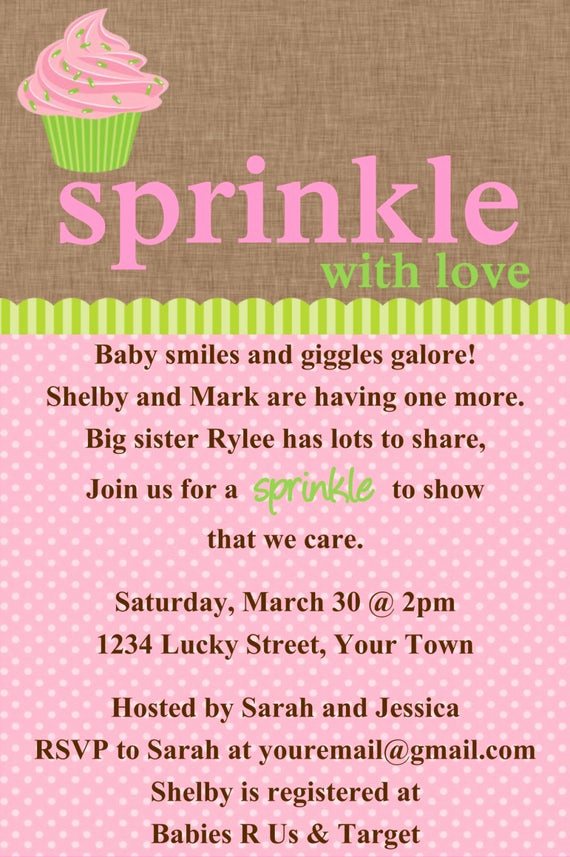 Sprinkle Shower Invitation Wording Beautiful Sprinkle Baby Shower Green Border Invitation Template 4x6