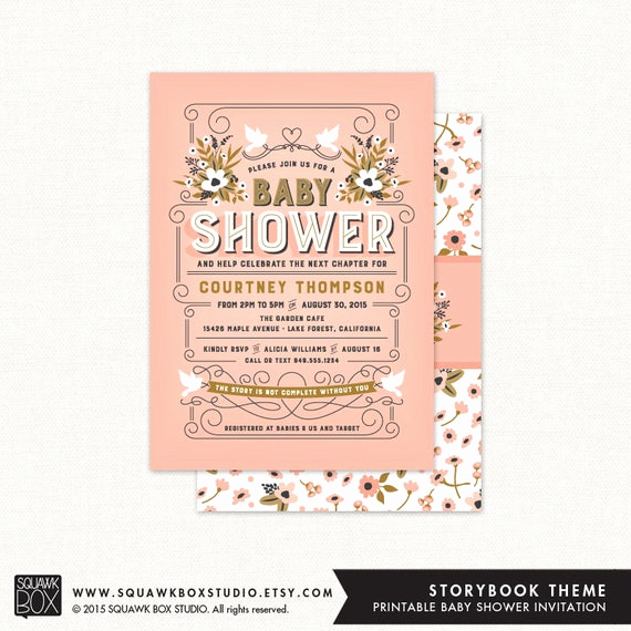 Storybook Baby Shower Invitation Wording Best Of Storybook Baby Shower Invitation Printable by Squawkboxstudio