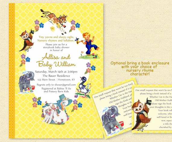 Storybook Baby Shower Invitation Wording Luxury Baby Shower Nursery Rhyme Storybook Invitation Book Baby