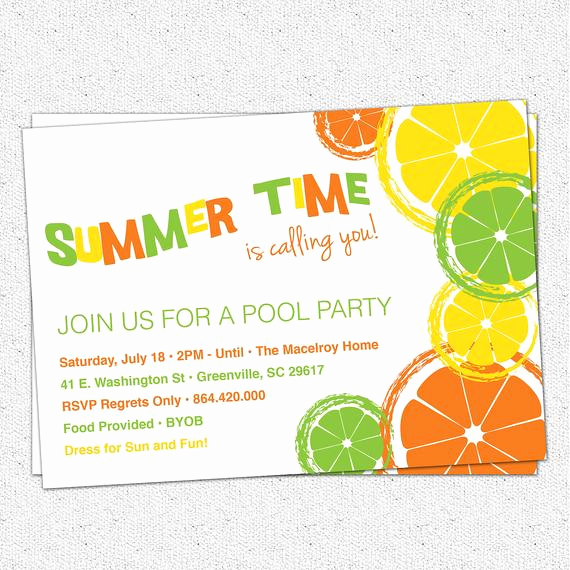 Summer Party Invitation Wording Inspirational Citrus Invitation Summer Pool Party Lemon Lime orange