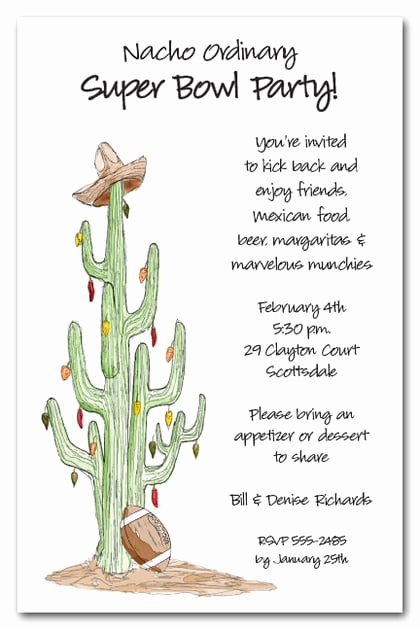 Super Bowl Party Invitation Wording Lovely Cactus south Of the Border Super Bowl Party Invitations