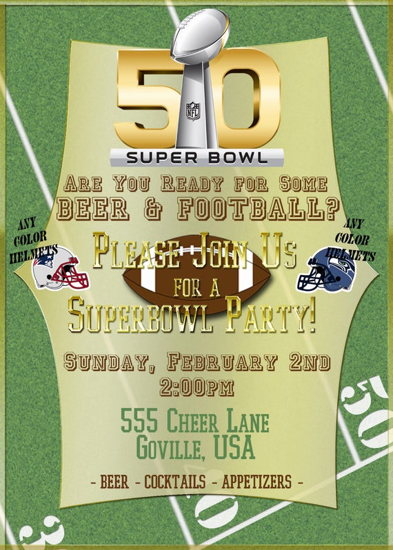 Superbowl Party Invitation Template Lovely Super Bowl 50 Printable Football Party Invitations