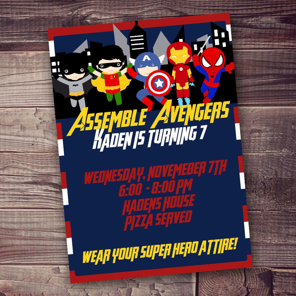 Superhero Birthday Invitation Wording Fresh Fast Customized Superhero Birthday Invitation Avengers