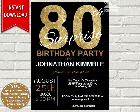 Suprise Birthday Party Invitation Luxury Mens 80th Surprise Birthday Invitation 80th Birthday Invite