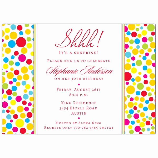 Suprise Party Invitation Wording Awesome Colorful Dots Red Surprise Birthday Invitations