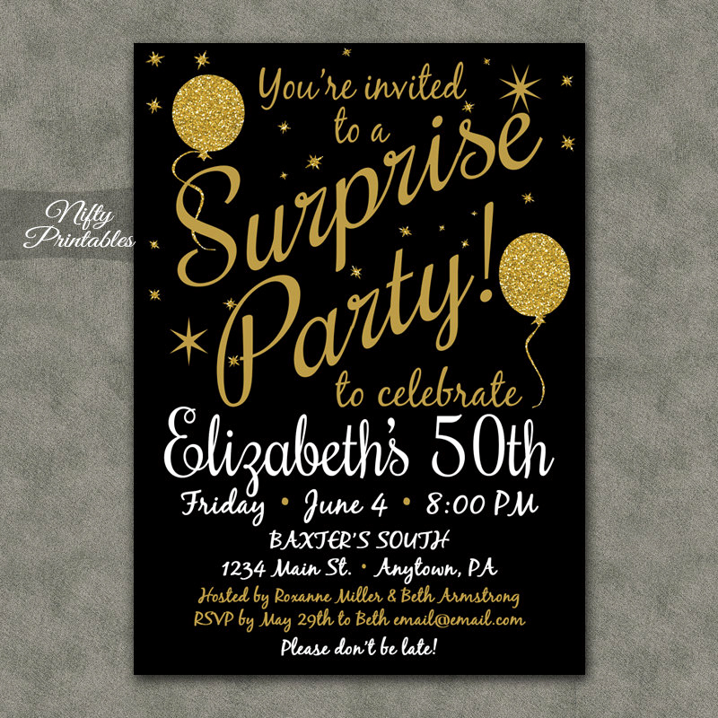 Suprise Party Invitation Wording New Surprise Party Invitations Printable Black &amp; Gold Surprise