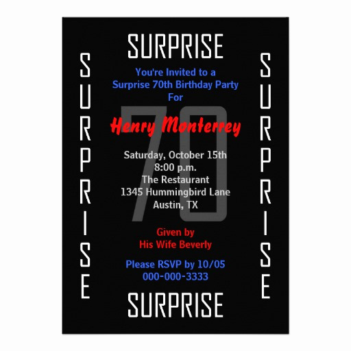 Surprise 70th Birthday Invitation Wording Elegant Surprise 70th Birthday Party Invitation 70 5&quot; X 7