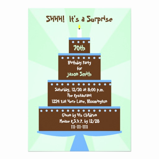 Surprise 70th Birthday Invitation Wording Inspirational Surprise 70th Birthday Party Invitation Cake 5&quot; X 7