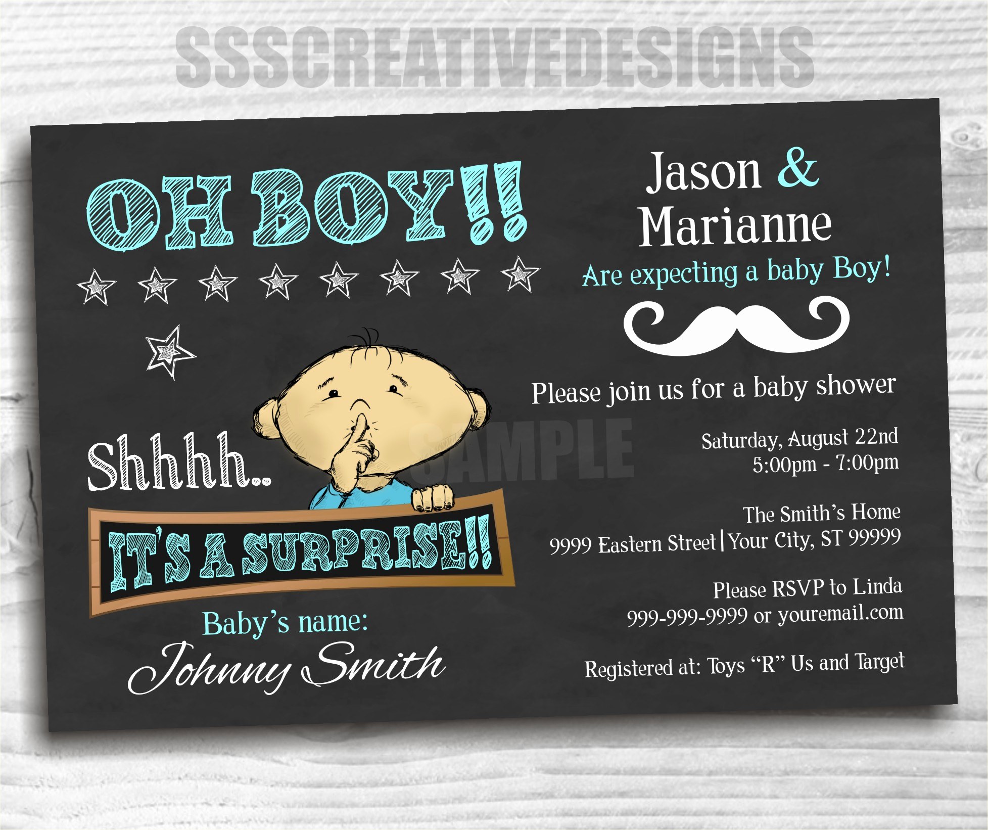 Surprise Baby Shower Invitation Elegant Baby Shower Boy – Blue – Invitation – Surprise – Chalk