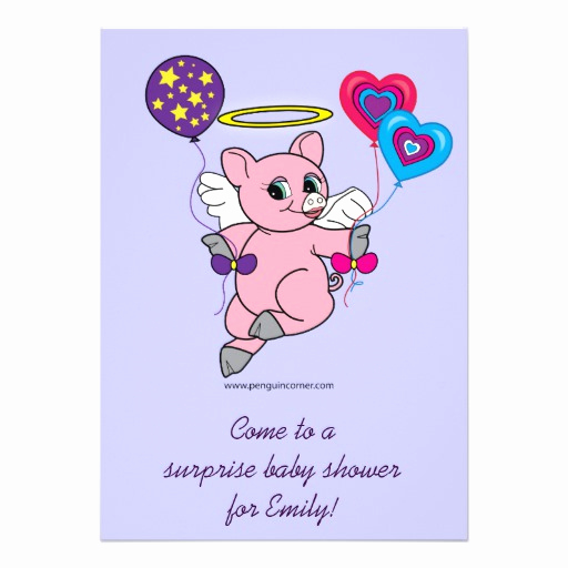 Surprise Baby Shower Invitation Wording Awesome Surprise Baby Shower Pig Angel with Balloons 5x7 Paper