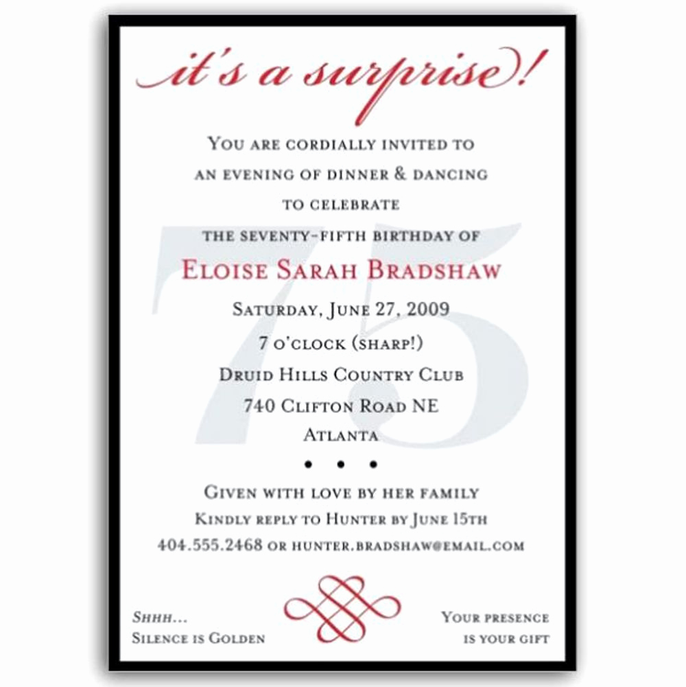 Surprise Birthday Invitation Wording Luxury Pin On Mom S 75th B Day