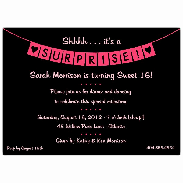 Surprise Party Invitation Wording Awesome Banner Pink and Black Surprise Sweet 16 Invitations