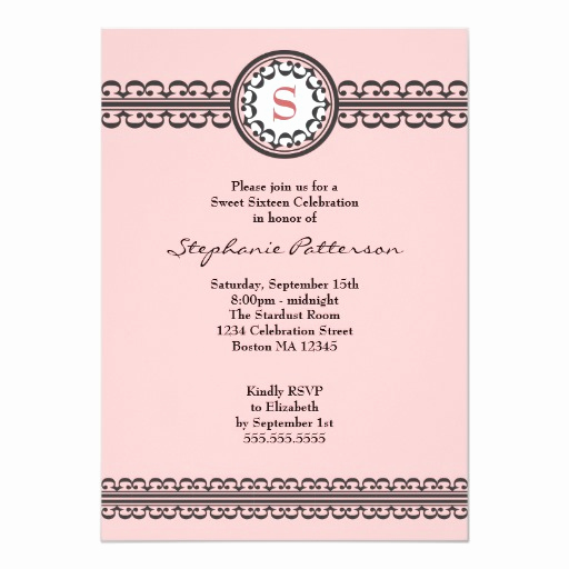 Sweet 15 Invitation Cards Elegant Black Lace Pink Monogram Sweet 16 Invitation