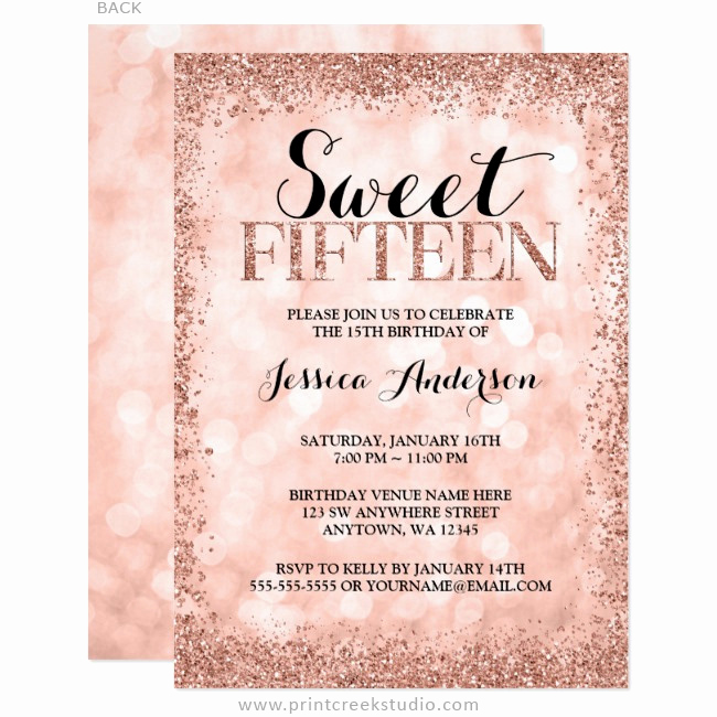 Sweet 15 Invitation Cards New Rose Gold Faux Glitter Lights Sweet 15 Quinceanera