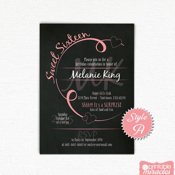 Sweet 16 Invitation Cards Awesome Sweet 16 Invitation Chalkboard Pink Sweet Sixteen Party