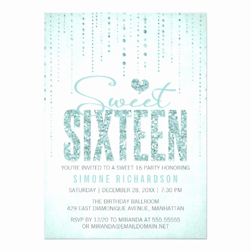 Sweet 16 Invitation Cards Inspirational Glitter Look Sweet 16 Sixteen Party Custom Announcement