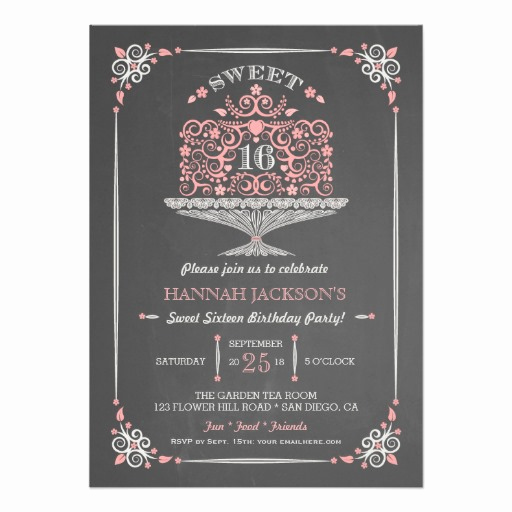 Sweet 16 Invitation Cards Lovely Chalkboard Sweet Sixteen Lacy Cake Invitation Card