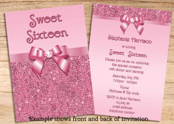 Sweet 16 Invitation Template Awesome Items Similar to Printable Sweet 16 Pink Sequins and Bow
