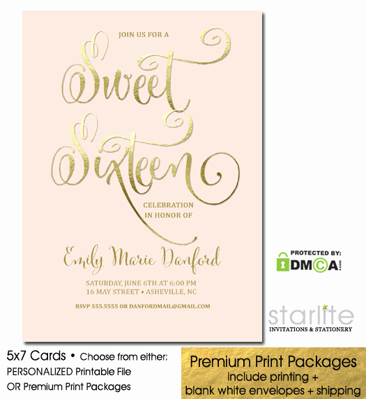 Sweet 16 Invitation Template Luxury Sweet 16 Invitation Pink and Gold Printable or by Starwedd