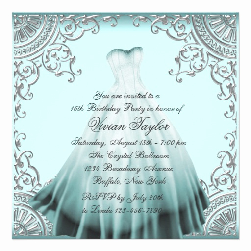 Sweet 16 Invitation Templates Elegant Silver Teal Blue Sweet Sixteen Birthday Party 5 25&quot; Square