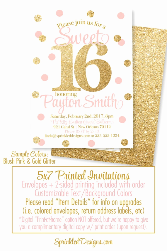 Sweet 16 Invitation Templates Inspirational Sweet 16 Invitations Pink and Gold Glitter Sweet Sixteen