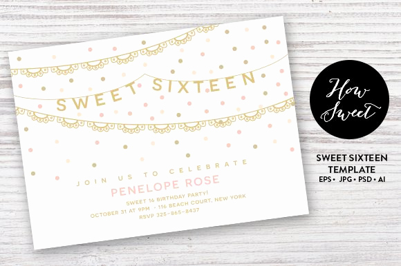 Sweet 16 Invitation Templates Luxury Sweet Sixteen Party Card Eps Invitation Templates