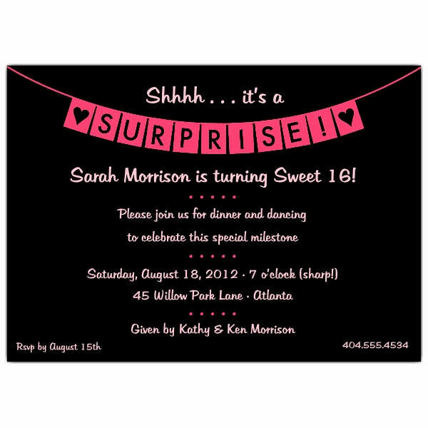 Sweet 16 Invitation Wording Best Of Banner Pink and Black Surprise Sweet 16 Invitations