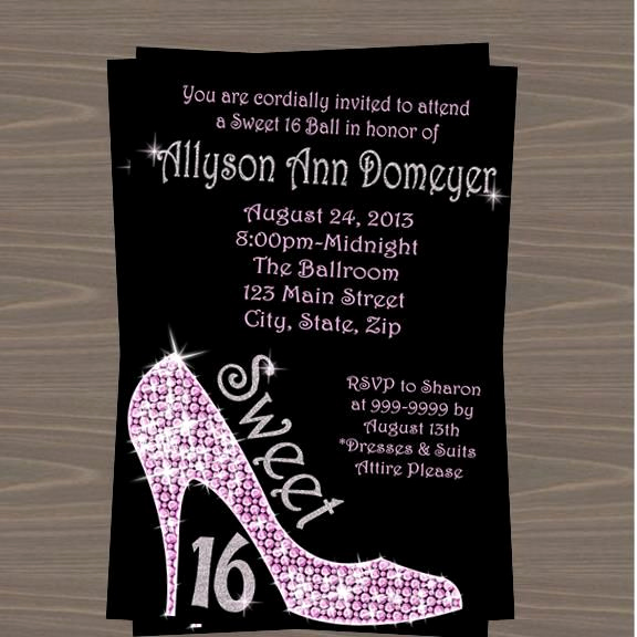 Sweet 16th Invitation Wording Beautiful Sweet 16 Glitter High Heels Party Invitation