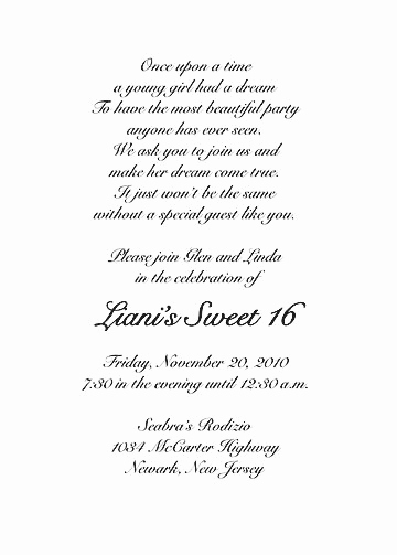 Sweet 16th Invitation Wording Elegant Sweet Sixteen Invitation Style 1 Sample B