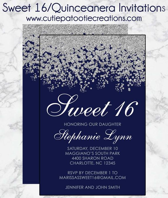 Sweet Sixteen Invitation Ideas New Sweet 16 Birthday Invitations Quinceanera Invitation Navy