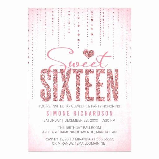Sweet Sixteen Invitation Templates Inspirational Glitter Look Sweet 16 Sixteen Party Personalized Invite