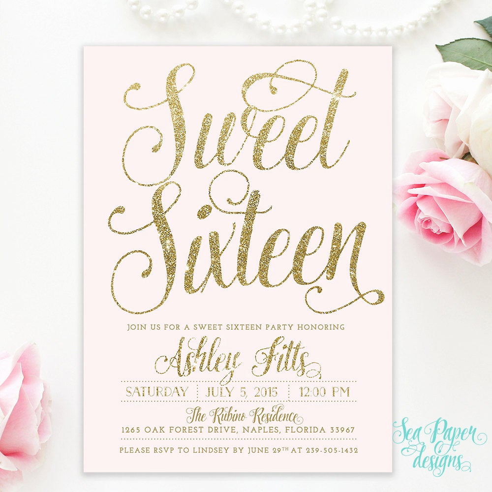 Sweet Sixteen Invitation Wording Best Of Sweet Sixteen 16th Birthday Invitation Blush Pink &amp; Gold