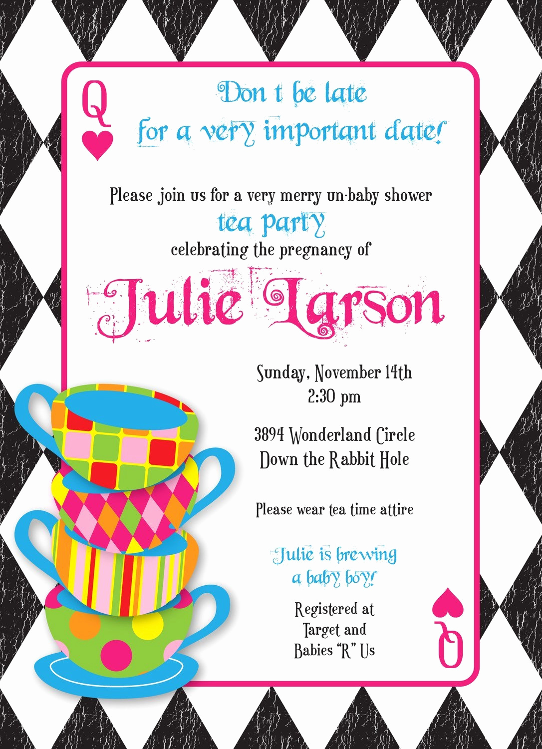 Tea Party Invitation Templates Awesome Mad Hatter Tea Party Custom Baby Shower Invitation