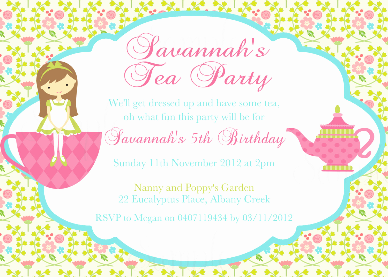 Tea Party Invitation Templates Elegant Tea Party Birthday theme Printable Invitation and Gift Favor