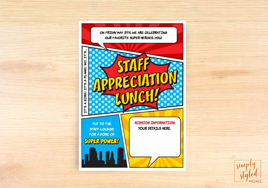 Teacher Appreciation Lunch Invitation Best Of Staff Appreciation Lunch Superhero Invitation – Simply