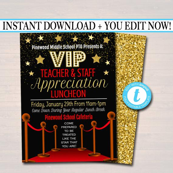 Teacher Appreciation Lunch Invitation Wording Beautiful Editable Teacher Appreciation Staff Invitation Chalkboard