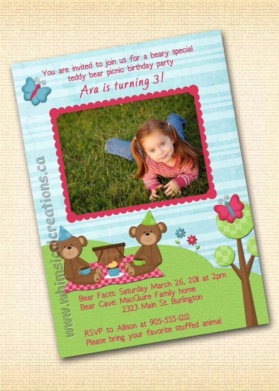 Teddy Bear Picnic Invitation Elegant Teddy Bear Picnic Birthday Invitation by Whimsicalcreationspc