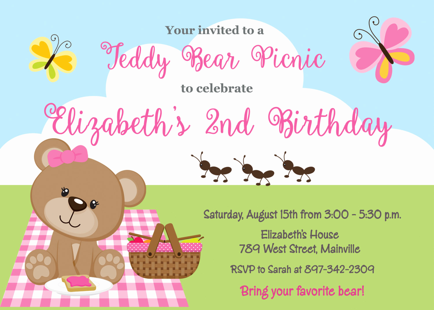 Teddy Bear Picnic Invitation Lovely Teddy Bear Picnic Birthday Party Invitation Digital or