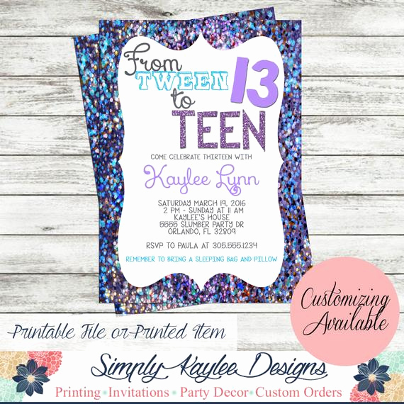 Teenage Birthday Invitation Wording Inspirational Tween to Teen Birthday Party Invitation by Simplykayleedesigns
