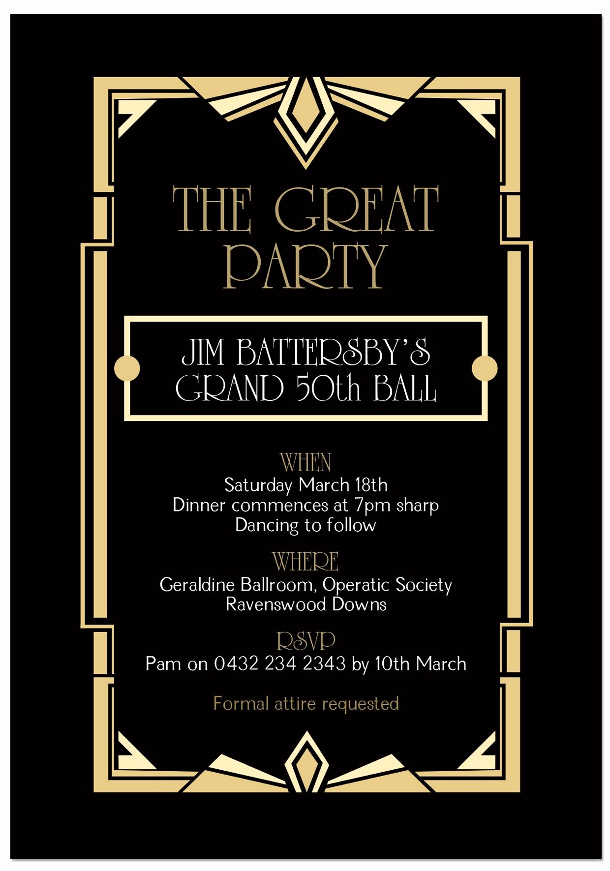 The Great Gatsby Invitation Lovely Gatsby Ball Birthday Invitations