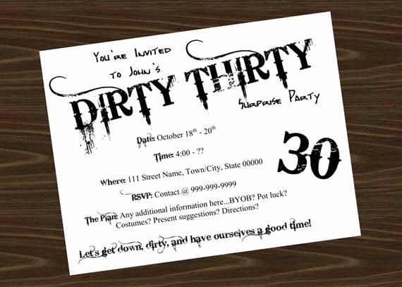 Thirty One Party Invitation Wording Lovely Dirty Thirty Birthday Party Invitation by Littlebitmooredesign