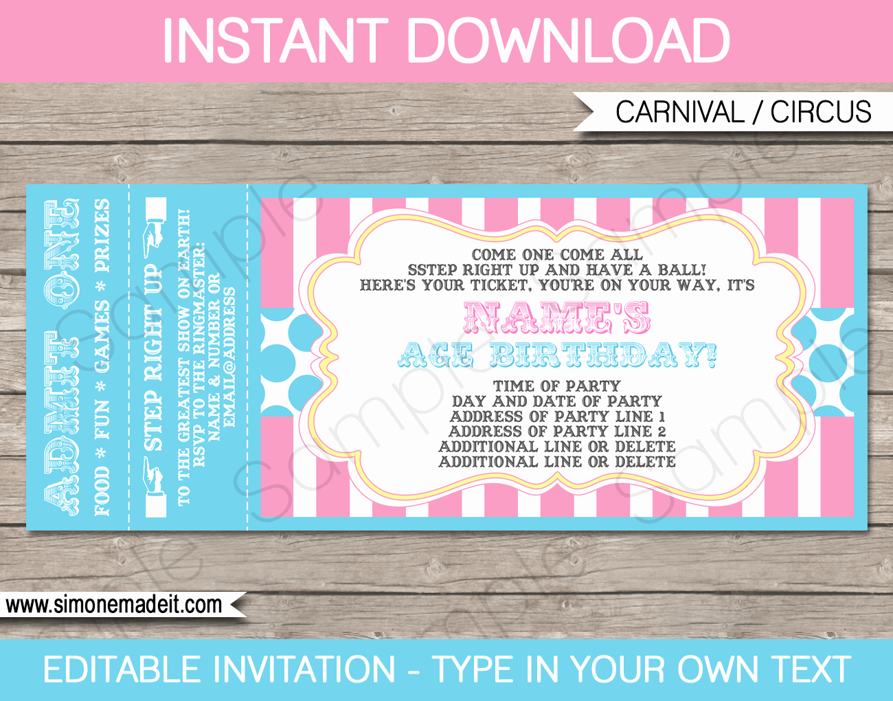 Ticket Invitation Templates Free Best Of Carnival Party Ticket Invitations Template